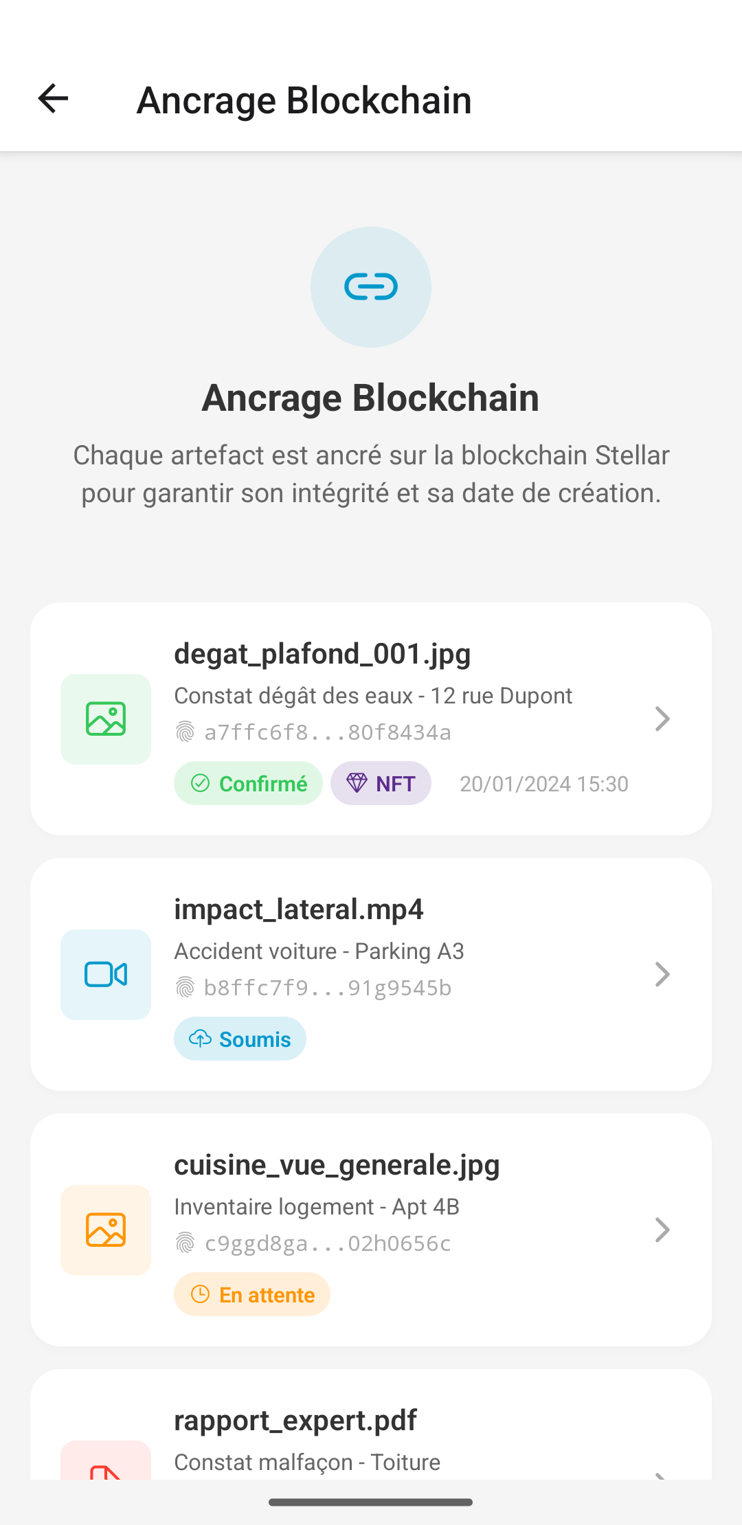 Interface de l'application Neoproove